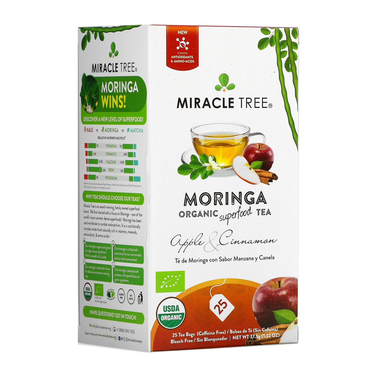 Organic Moringa Tea - Apple & Cinnamon - Caffeine-Free Herbal Tea