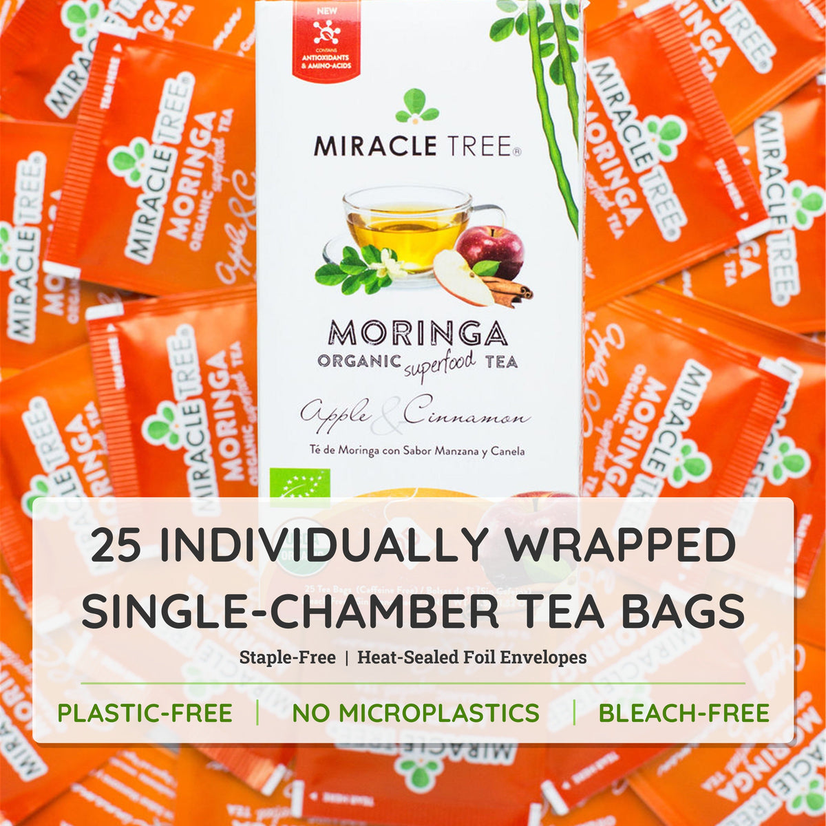 Organic Moringa Tea - Apple & Cinnamon - Caffeine-Free Herbal Tea