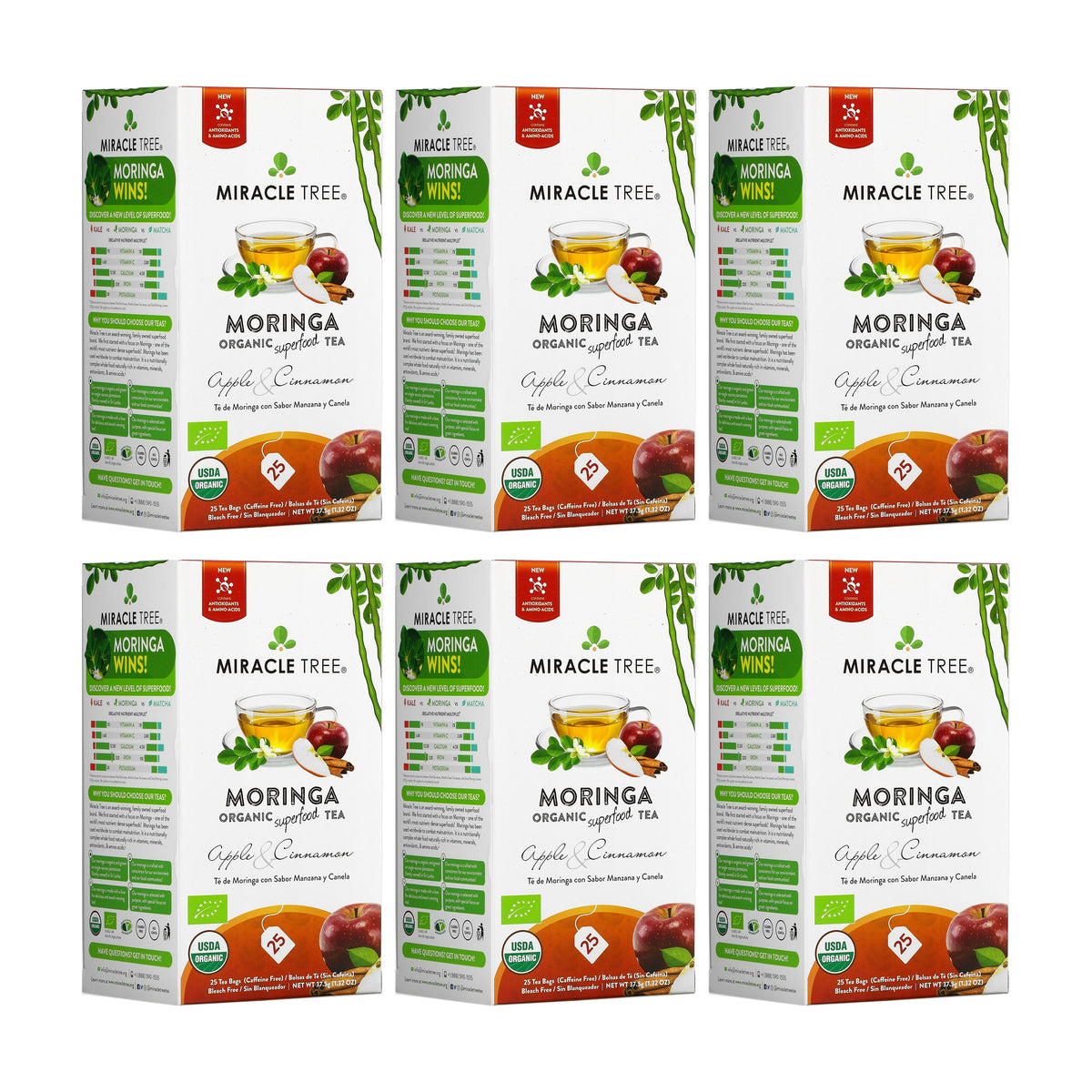 Organic Moringa Tea - Apple & Cinnamon - Caffeine-Free Herbal Tea