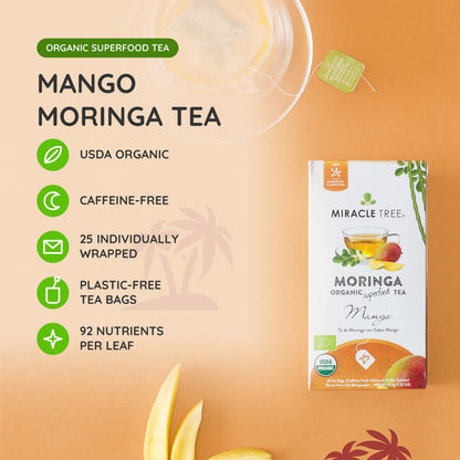 Organic Moringa Tea - Mango - Caffeine-Free Herbal Tea