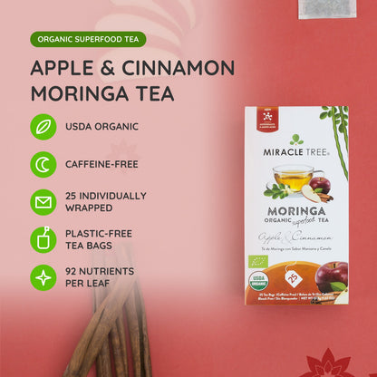 Organic Moringa Tea - Apple & Cinnamon - Caffeine-Free Herbal Tea