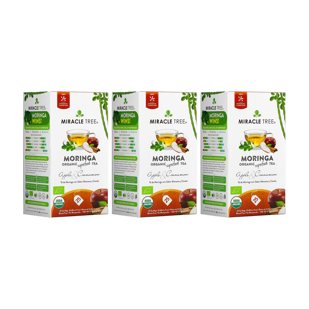 Organic Moringa Tea - Apple & Cinnamon - Caffeine-Free Herbal Tea
